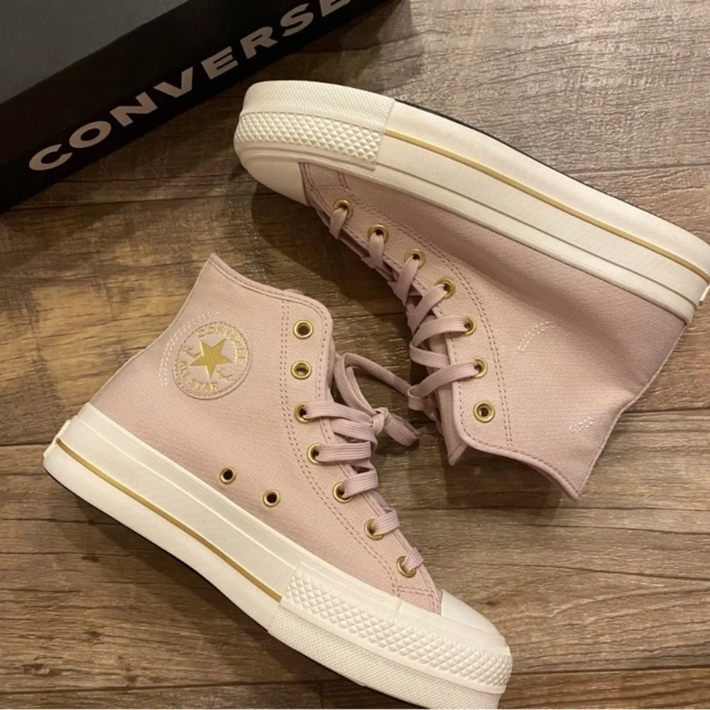 Converse Mauve Canvas High-Top Chuck Taylor Sneakers with Gold Accents - Picture 1 of 16